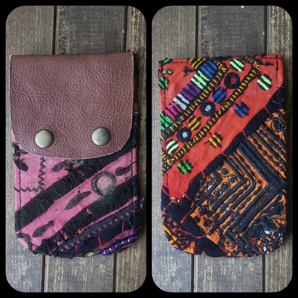 🫡🧀 Free People Boho Embroidered Repurposed vtg banjara hippie Wallet card case